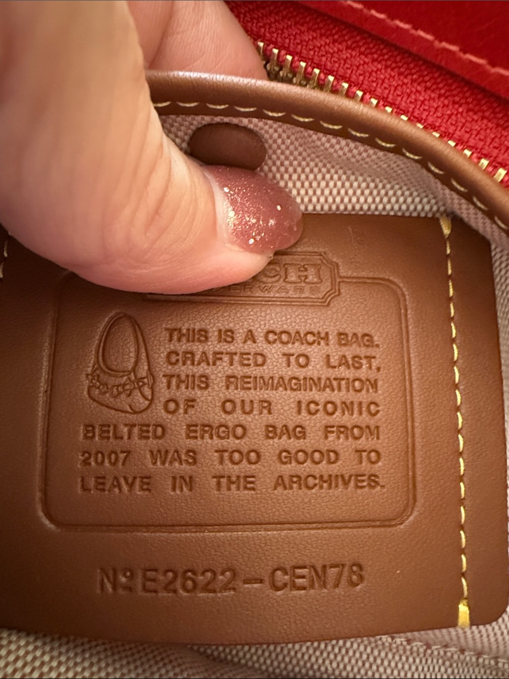 ❤️Coach Pre Owned Poppy Red Leather Belted Ergo Shoulder Bag with Brass Hardware - Picture 8 of 10